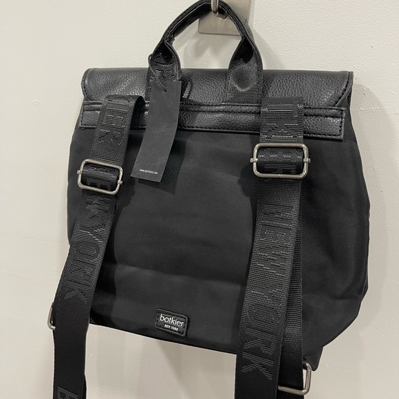 Botkier Nylon Leather Mini Backpack Spellout Straps Black New